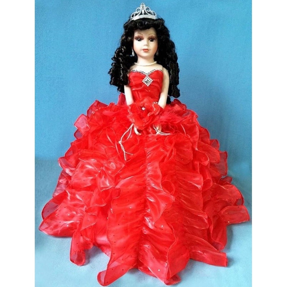 J.Misa Collection 18" Umbrella‎ Porcelain Doll Quince Anos Red Dress NIB